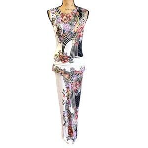 Just Cavalli Cocktail White Floral Jersey Maxi Dress SZ M Made in Italy
